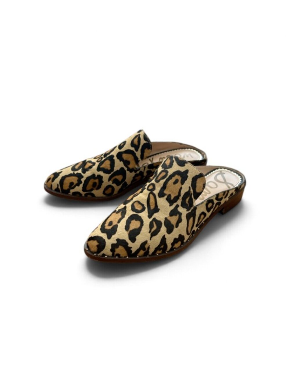 Sam Edelman Lewellyn Studded Leopard Nude Calf Hair Mules Flats Size 9